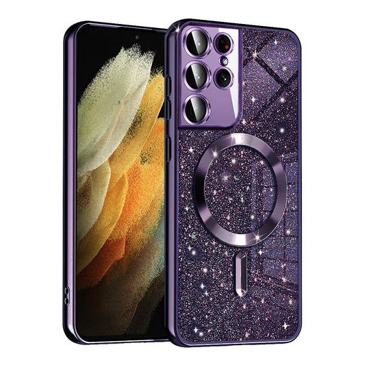 Husa MagSafe pentru Samsung Galaxy S21 Ultra 5G G998, Techsuit, Luxury Glitter, Mov Inchis