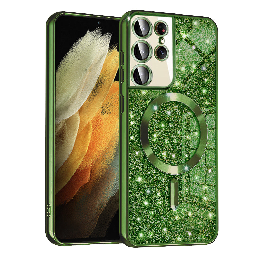 Husa MagSafe pentru Samsung Galaxy S21 Ultra 5G G998, Techsuit, Luxury Glitter, Verde Inchis
