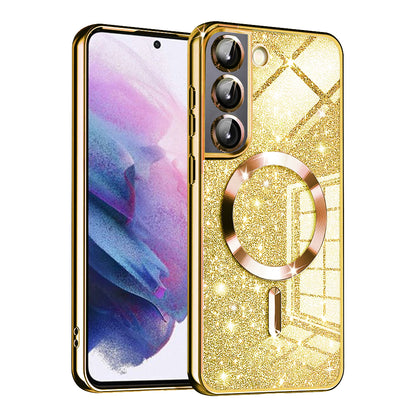 Husa MagSafe pentru Samsung Galaxy S22 5G S901, Techsuit, Luxury Glitter, Aurie