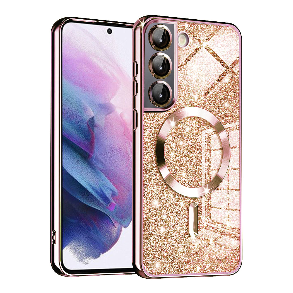 Husa MagSafe pentru Samsung Galaxy S22 5G S901, Techsuit, Luxury Glitter, Roz Aurie