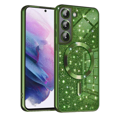 Husa MagSafe pentru Samsung Galaxy S22 5G S901, Techsuit, Luxury Glitter, Verde Inchis
