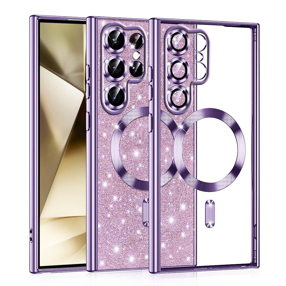 Husa MagSafe pentru Samsung Galaxy S22 Ultra 5G S908, Techsuit, Luxury Glitter, Mov Deschis