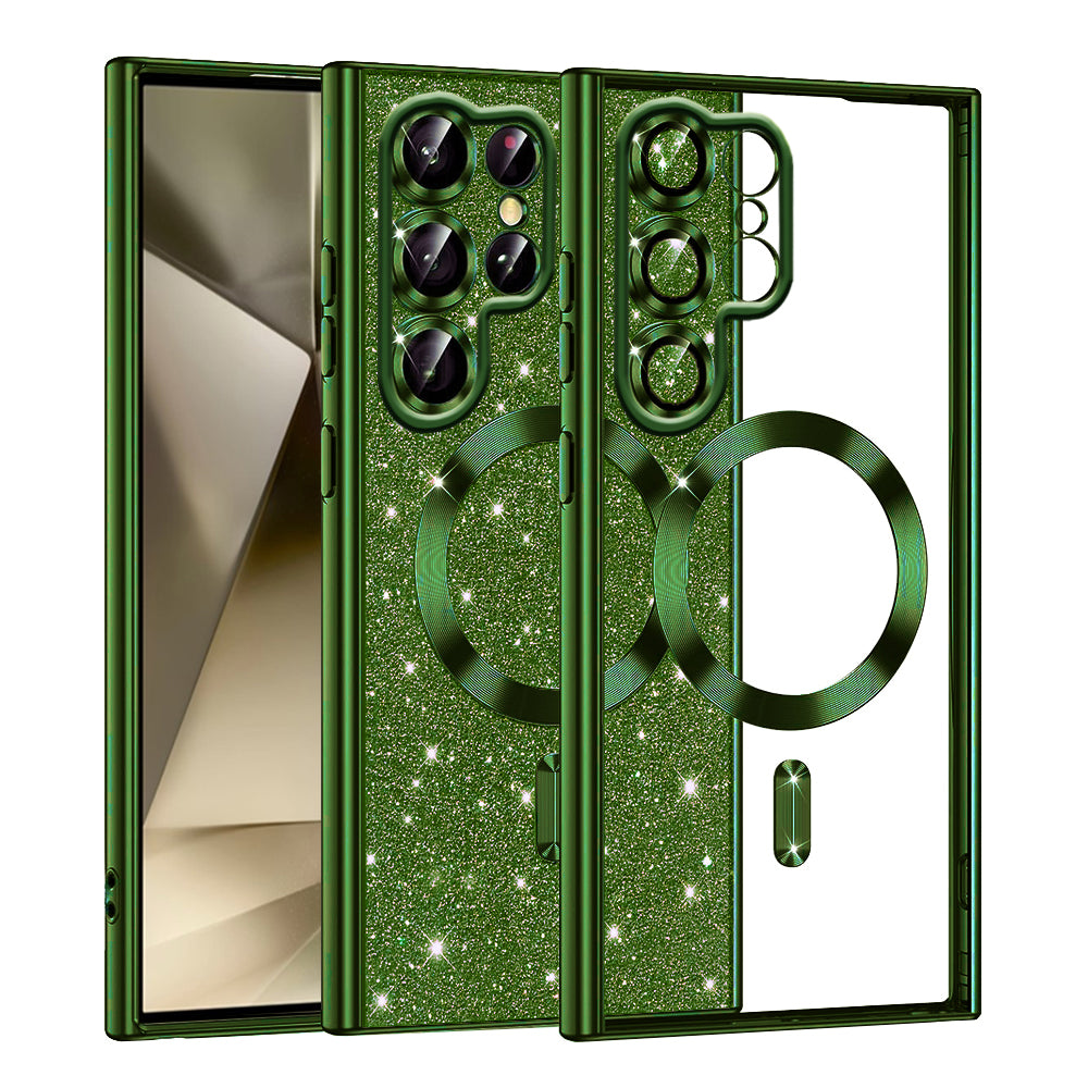Husa MagSafe pentru Samsung Galaxy S22 Ultra 5G S908, Techsuit, Luxury Glitter, Verde Inchis