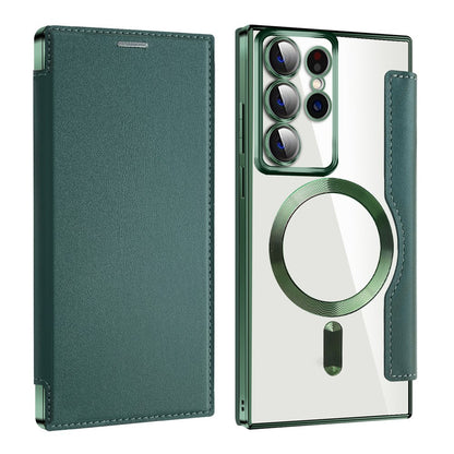 Husa MagSafe pentru Samsung Galaxy S22 Ultra 5G S908, Techsuit, SmartMag Book, Verde
