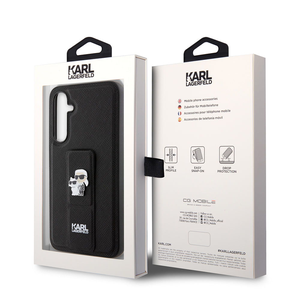 Husa MagSafe pentru Samsung Galaxy S23 FE S711, Karl Lagerfeld, Saffiano Gripstand Karl & Choupette, Albastra