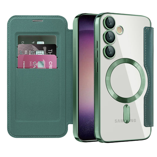 Husa MagSafe pentru Samsung Galaxy S23+ S916, Techsuit, SmartMag Book, Verde