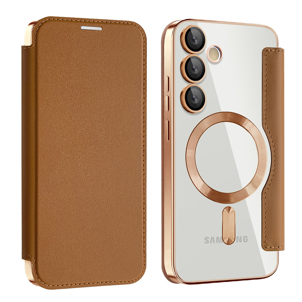 Husa MagSafe pentru Samsung Galaxy S23 S911, Techsuit, SmartMag Book, Maro