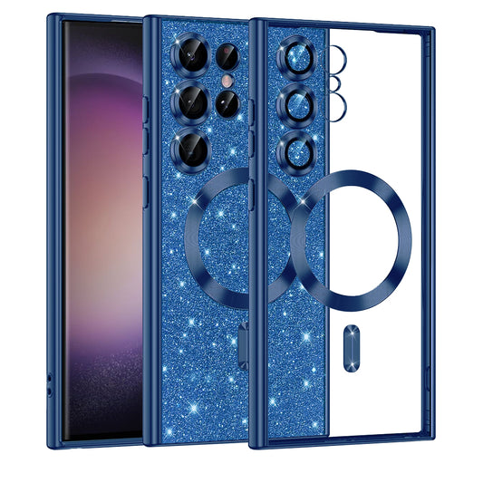 Husa MagSafe pentru Samsung Galaxy S23 Ultra S918, Techsuit, Luxury Glitter, Albastra Inchis