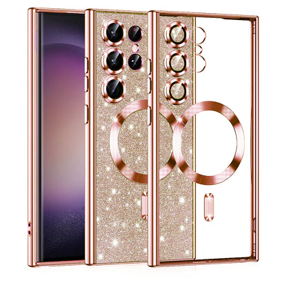 Husa MagSafe pentru Samsung Galaxy S23 Ultra S918, Techsuit, Luxury Glitter, Roz Aurie
