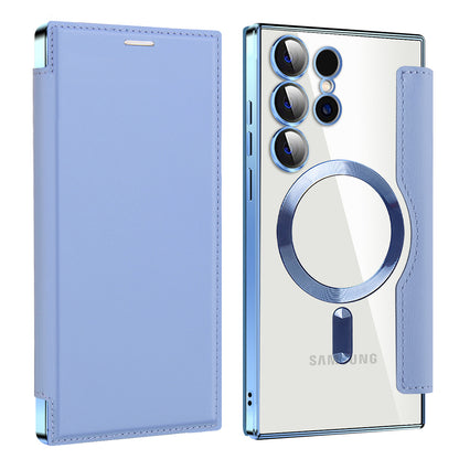 Husa MagSafe pentru Samsung Galaxy S23 Ultra S918, Techsuit, SmartMag Book, Bleu