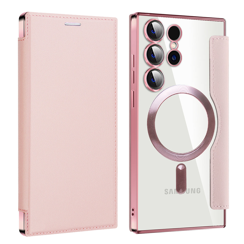 Husa MagSafe pentru Samsung Galaxy S23 Ultra S918, Techsuit, SmartMag Book, Roz