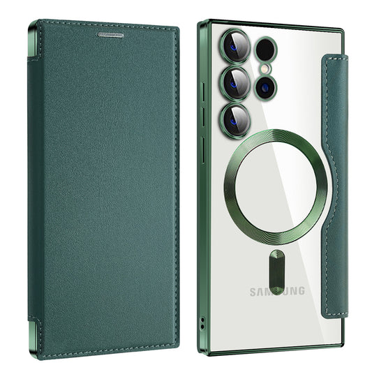 Husa MagSafe pentru Samsung Galaxy S23 Ultra S918, Techsuit, SmartMag Book, Verde