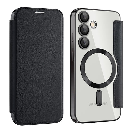 Husa MagSafe pentru Samsung Galaxy S24 FE S721, Techsuit, SmartMag Book, Neagra