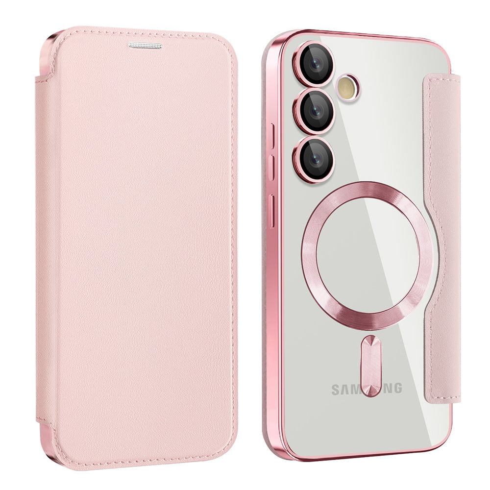 Husa MagSafe pentru Samsung Galaxy S24+ S926, Techsuit, SmartMag Book, Roz