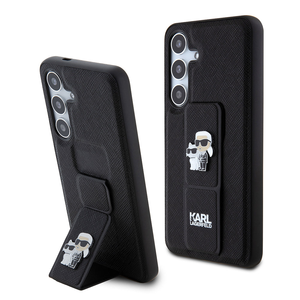 Husa MagSafe pentru Samsung Galaxy S24 S921, Karl Lagerfeld, Saffiano Gripstand Karl & Choupette, Neagra