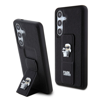 Husa MagSafe pentru Samsung Galaxy S24 S921, Karl Lagerfeld, Saffiano Gripstand Karl & Choupette, Neagra