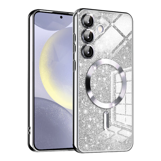 Husa MagSafe pentru Samsung Galaxy S24 S921, Techsuit, Luxury Glitter, Argintie