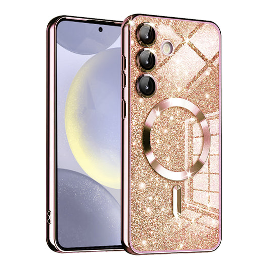 Husa MagSafe pentru Samsung Galaxy S24 S921, Techsuit, Luxury Glitter, Roz Aurie