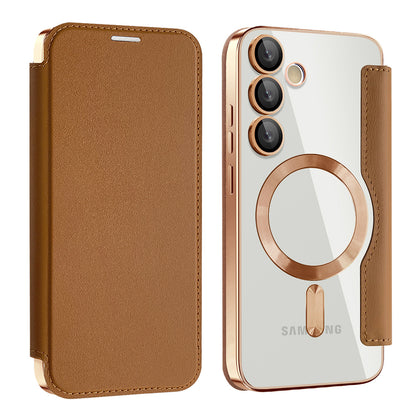 Husa MagSafe pentru Samsung Galaxy S24 S921, Techsuit, SmartMag Book, Maro