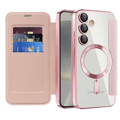 Husa MagSafe pentru Samsung Galaxy S24 S921, Techsuit, SmartMag Book, Roz