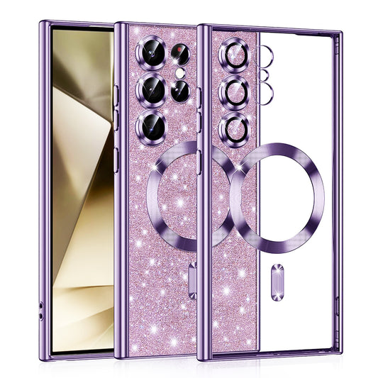 Husa MagSafe pentru Samsung Galaxy S24 Ultra S928, Techsuit, Luxury Glitter, Mov Deschis