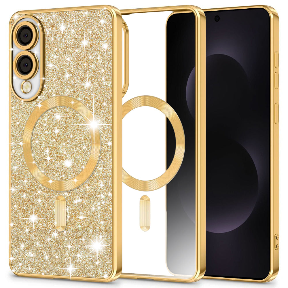 Husa MagSafe pentru Samsung Galaxy S25 Edge S937, Techsuit, Luxury Glitter, Aurie