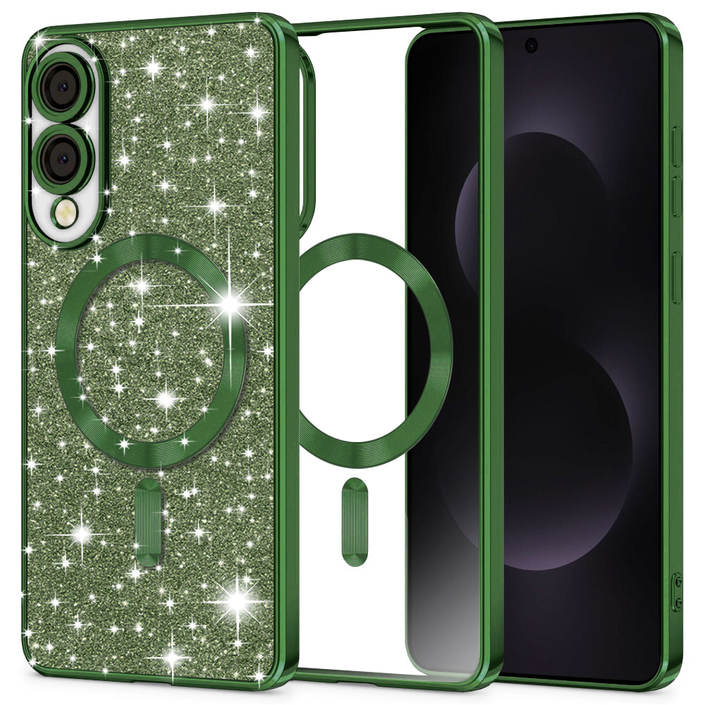 Husa MagSafe pentru Samsung Galaxy S25 Edge S937, Techsuit, Luxury Glitter, Verde Inchis