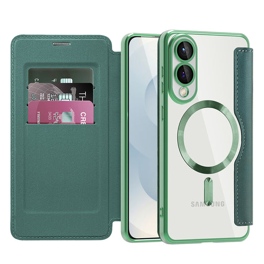 Husa MagSafe pentru Samsung Galaxy S25 Edge S937, Techsuit, SmartMag Book, Verde