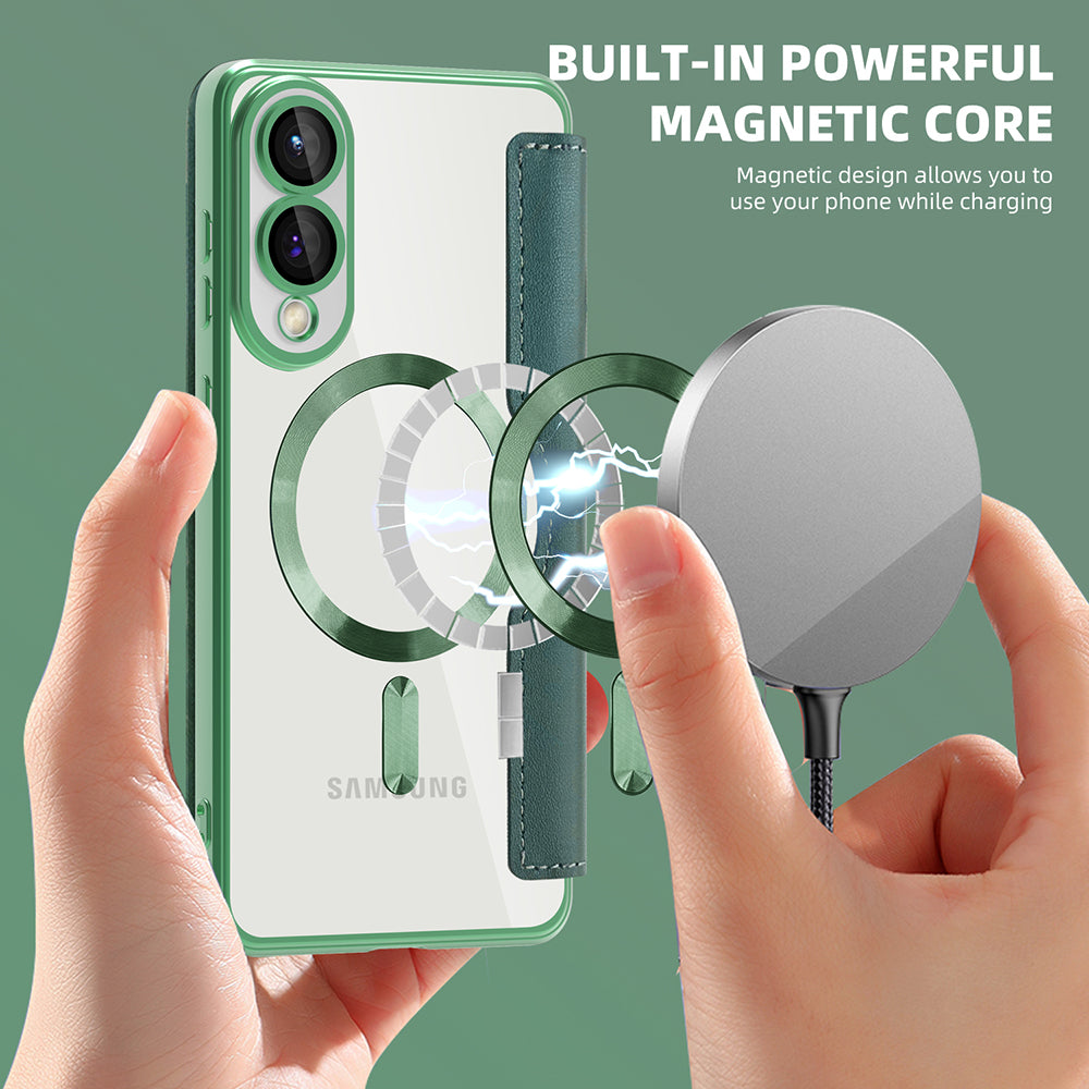 Husa MagSafe pentru Samsung Galaxy S25 Edge S937, Techsuit, SmartMag Book, Verde