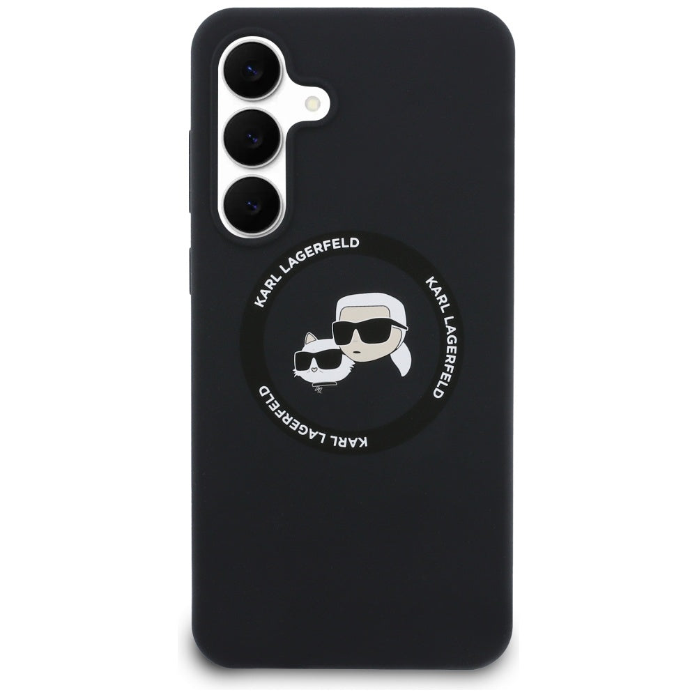 Husa MagSafe pentru Samsung Galaxy S25 FE, Karl Lagerfeld, Silicone Karl & Choupette's Heads, Neagra