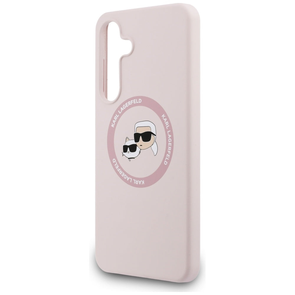 Husa MagSafe pentru Samsung Galaxy S25 FE, Karl Lagerfeld, Silicone Karl & Choupette's Heads, Roz