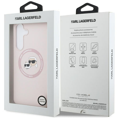 Husa MagSafe pentru Samsung Galaxy S25 FE, Karl Lagerfeld, Silicone Karl & Choupette's Heads, Roz