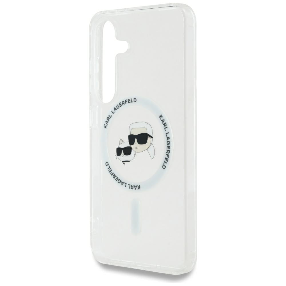 Husa MagSafe pentru Samsung Galaxy S25+ S936, Karl Lagerfeld, IML Metal Karl & Choupette's Heads, Argintie