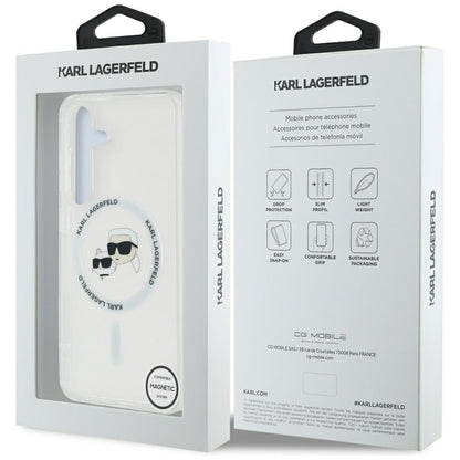 Husa MagSafe pentru Samsung Galaxy S25+ S936, Karl Lagerfeld, IML Metal Karl & Choupette's Heads, Argintie