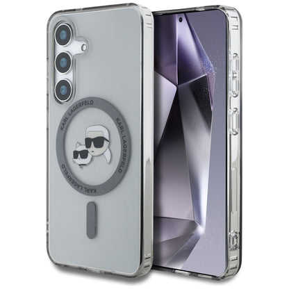 Husa MagSafe pentru Samsung Galaxy S25+ S936, Karl Lagerfeld, IML Metal Karl & Choupette's Heads, Neagra