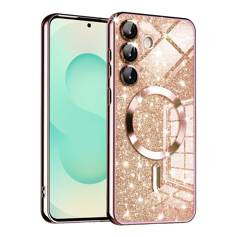 Husa MagSafe pentru Samsung Galaxy S25+ S936, Techsuit, Luxury Glitter, Roz Aurie