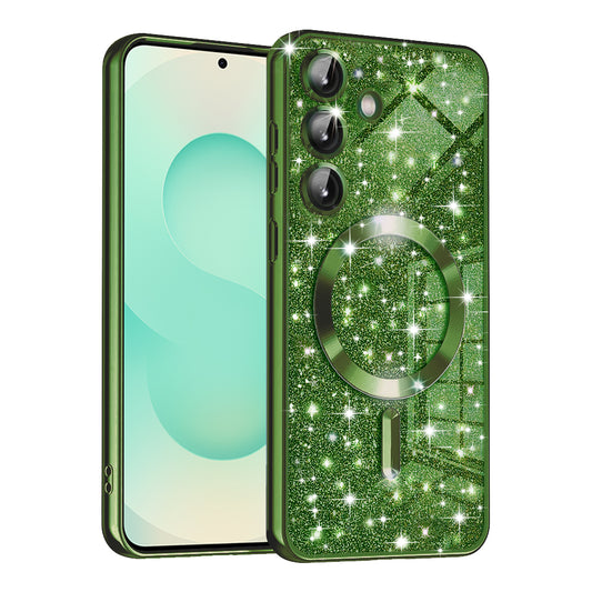 Husa MagSafe pentru Samsung Galaxy S25+ S936, Techsuit, Luxury Glitter, Verde Inchis