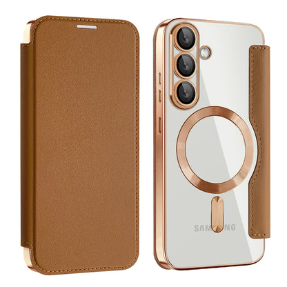 Husa MagSafe pentru Samsung Galaxy S25+ S936, Techsuit, SmartMag Book, Maro