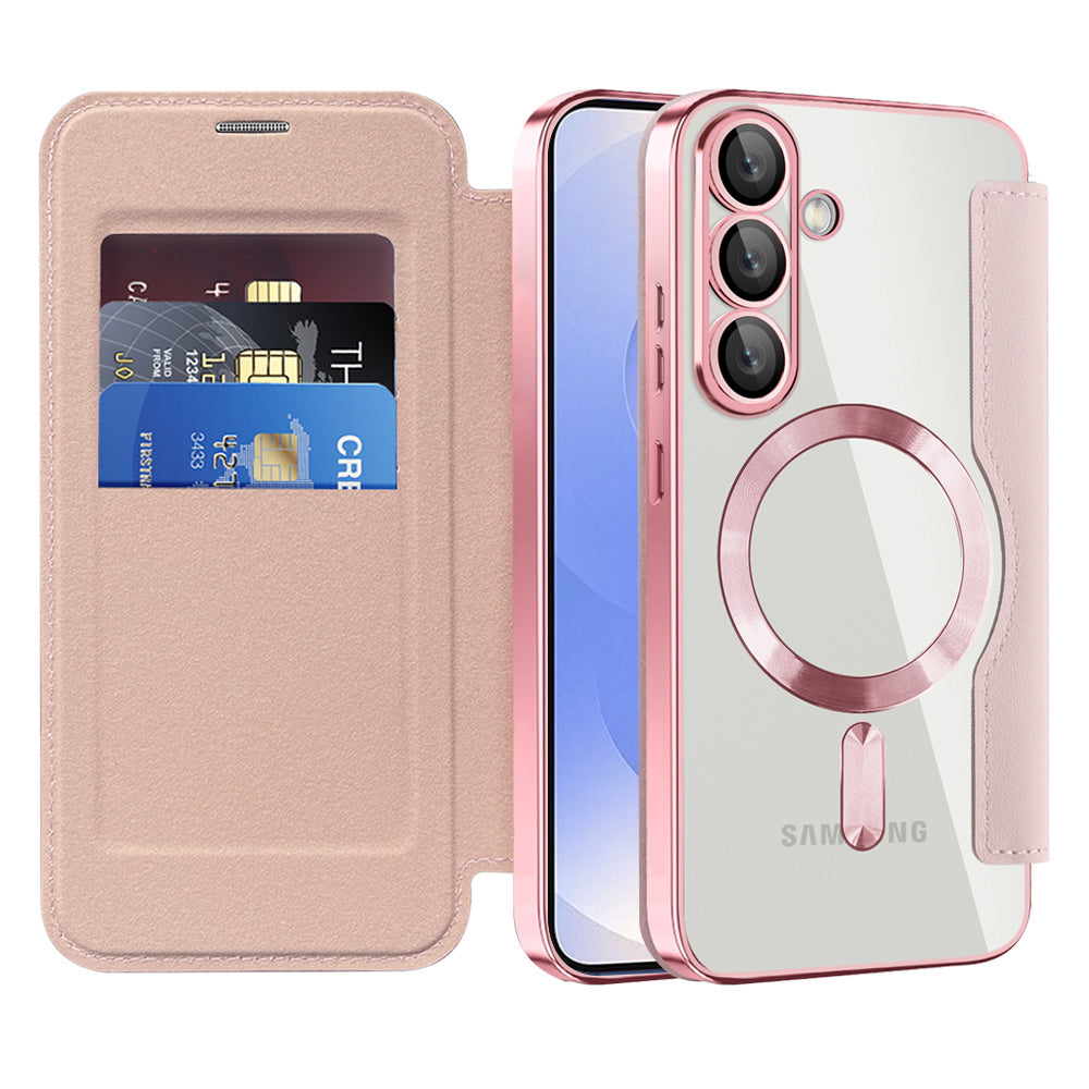 Husa MagSafe pentru Samsung Galaxy S25+ S936, Techsuit, SmartMag Book, Roz
