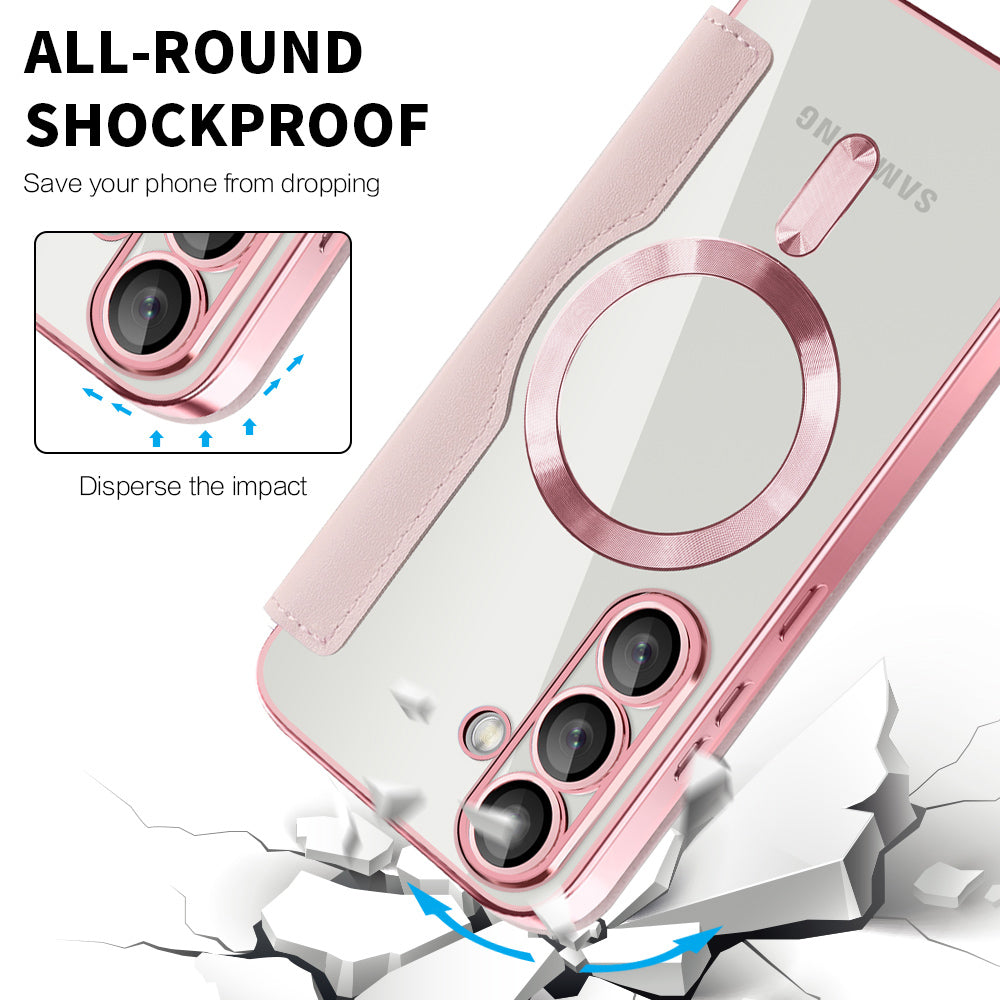 Husa MagSafe pentru Samsung Galaxy S25+ S936, Techsuit, SmartMag Book, Roz