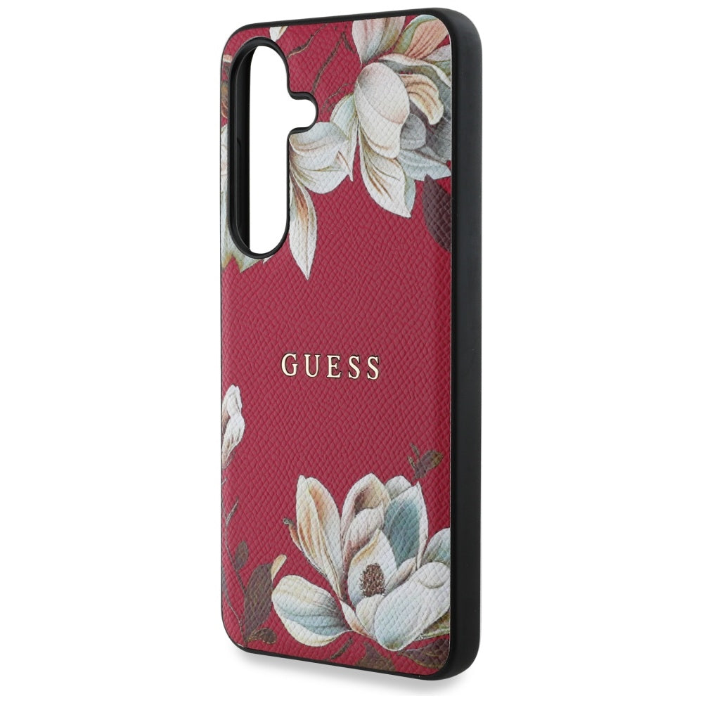 Husa MagSafe pentru Samsung Galaxy S25 S931, Guess, Grained Flowers, Fucsia