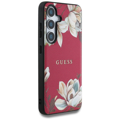 Husa MagSafe pentru Samsung Galaxy S25 S931, Guess, Grained Flowers, Fucsia