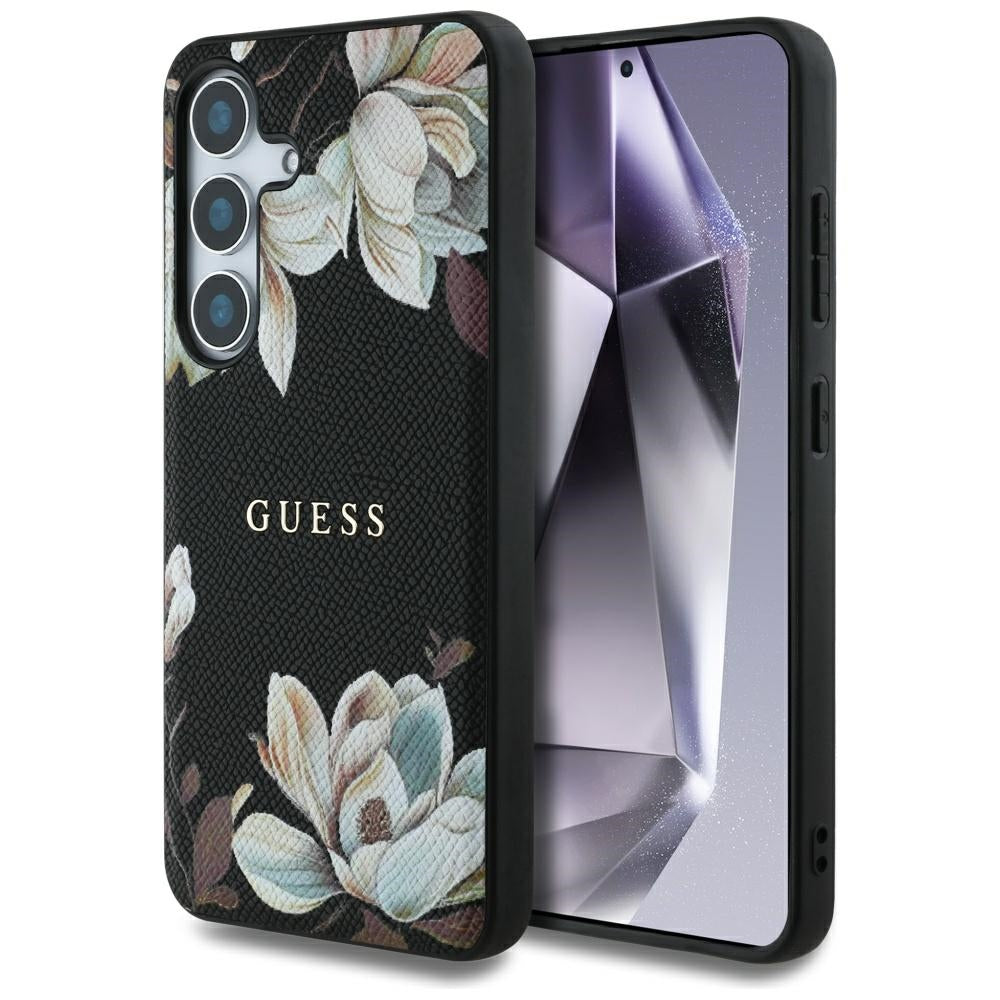Husa MagSafe pentru Samsung Galaxy S25 S931, Guess, Grained Flowers, Neagra