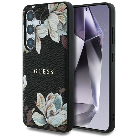 Husa MagSafe pentru Samsung Galaxy S25 S931, Guess, Grained Flowers, Neagra