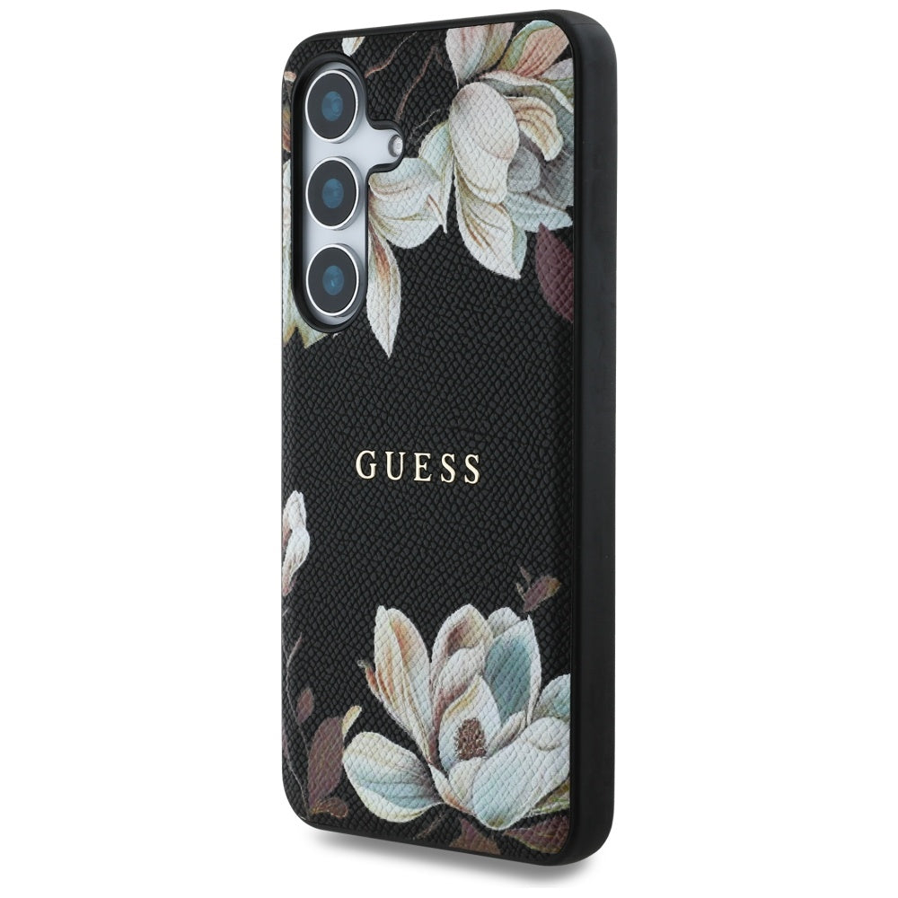 Husa MagSafe pentru Samsung Galaxy S25 S931, Guess, Grained Flowers, Neagra