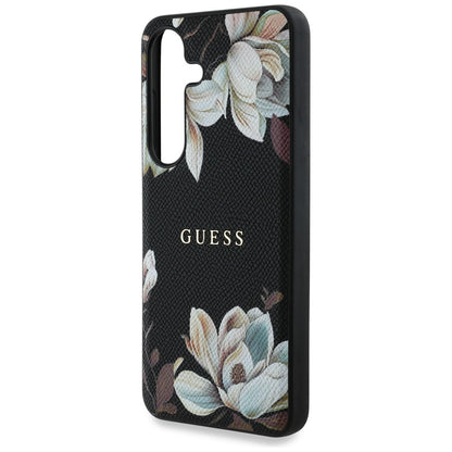 Husa MagSafe pentru Samsung Galaxy S25 S931, Guess, Grained Flowers, Neagra