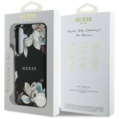 Husa MagSafe pentru Samsung Galaxy S25 S931, Guess, Grained Flowers, Neagra