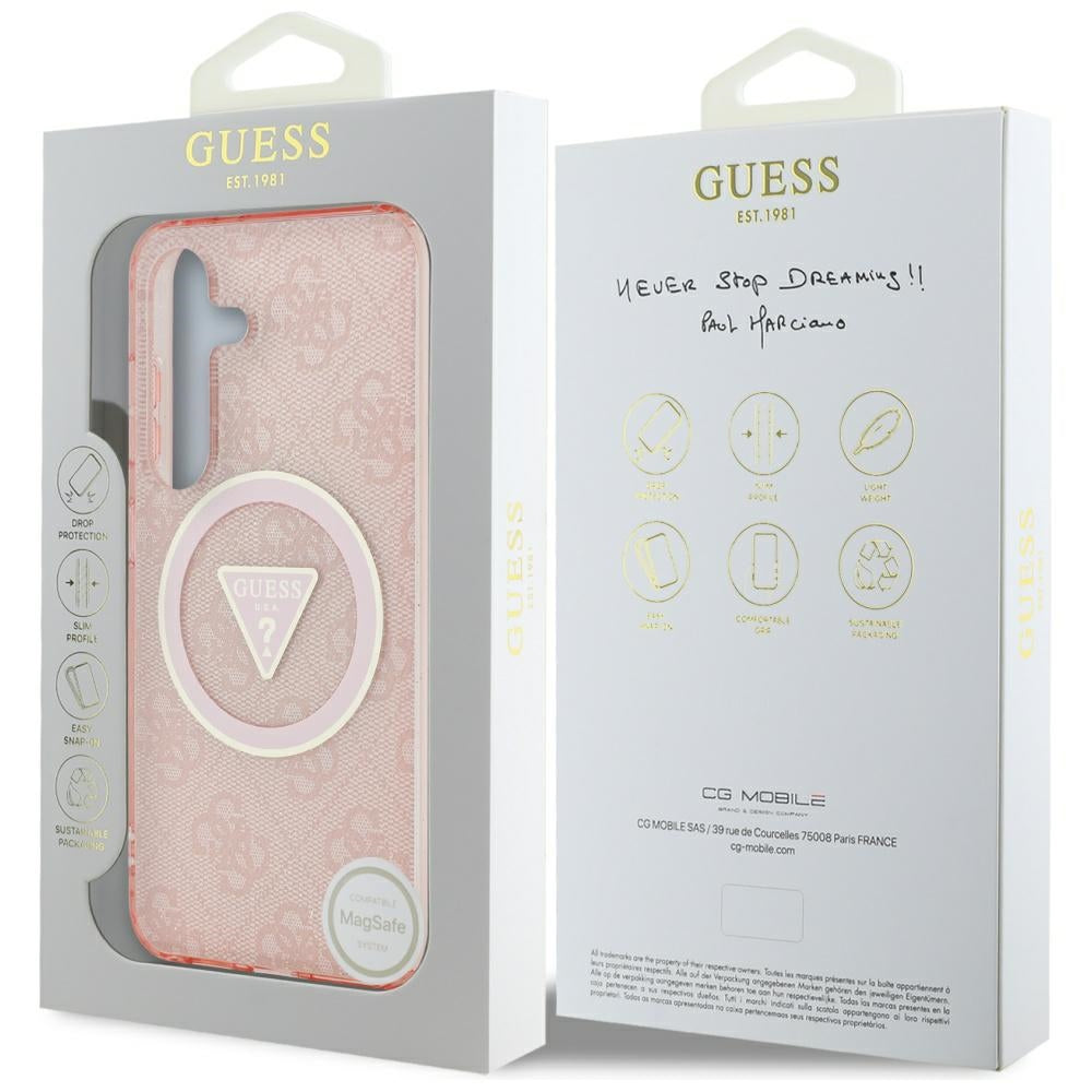 Husa MagSafe pentru Samsung Galaxy S25 S931, Guess, IML Glitter 4G Circle Triangle, Roz