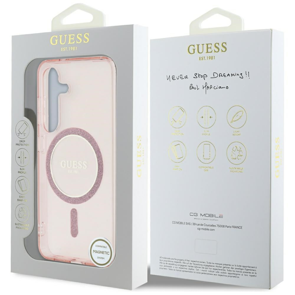 Husa MagSafe pentru Samsung Galaxy S25 S931, Guess, IML Glitter Circle, Roz