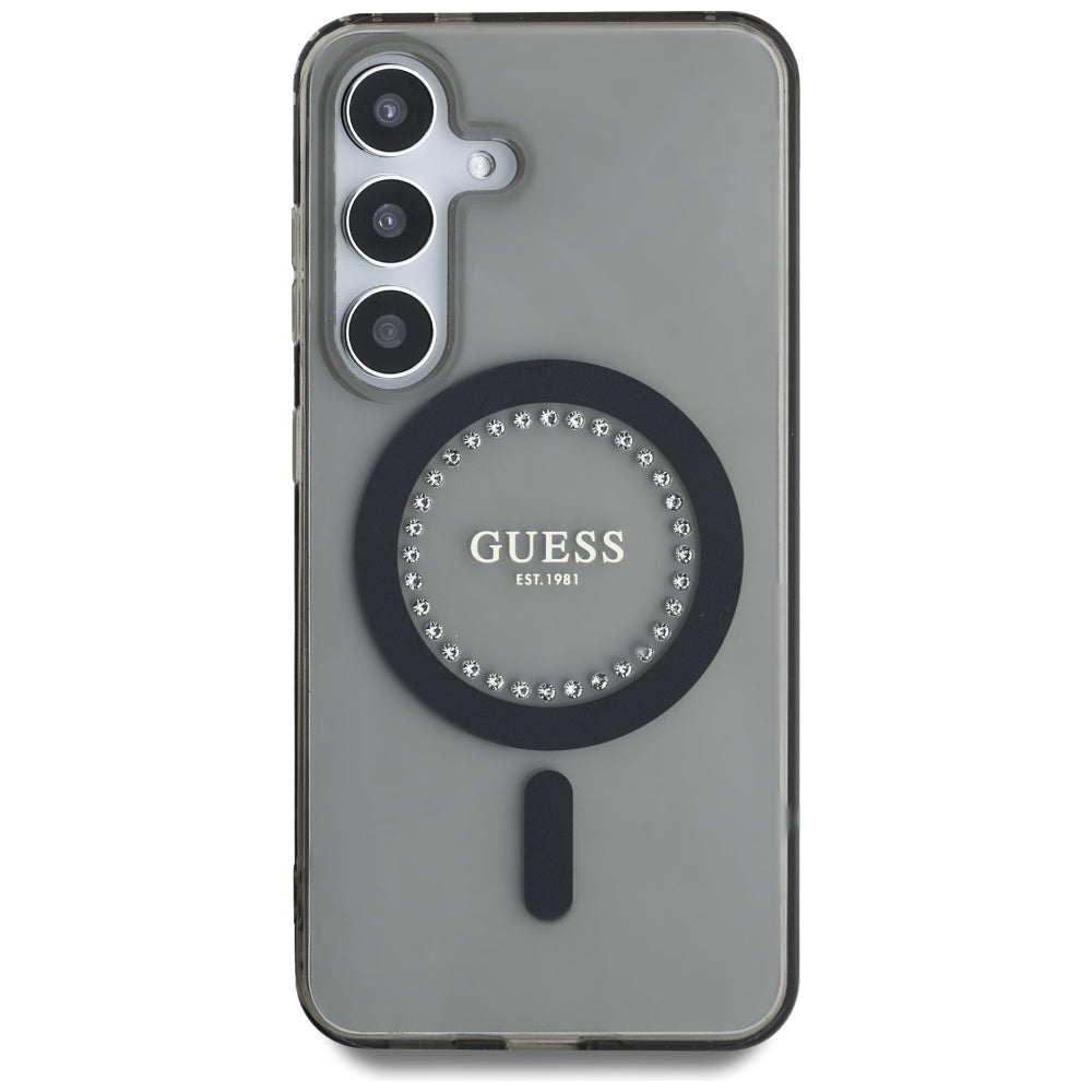 Husa MagSafe pentru Samsung Galaxy S25 S931, Guess, IML Rhinestone, Neagra